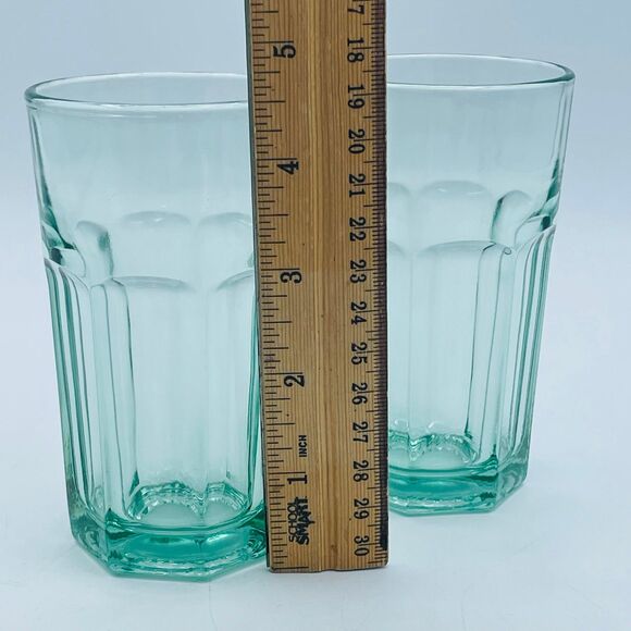 PAir of Green Glass LIBBEY 4.6" Heptagon Base Juice Glasses - Picture 4 of 8